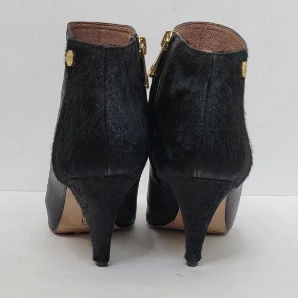 Louise et Cie Pointed Toe Black Leather & Cow Hair Heel Booties Size 7.5 - Picture 11 of 16